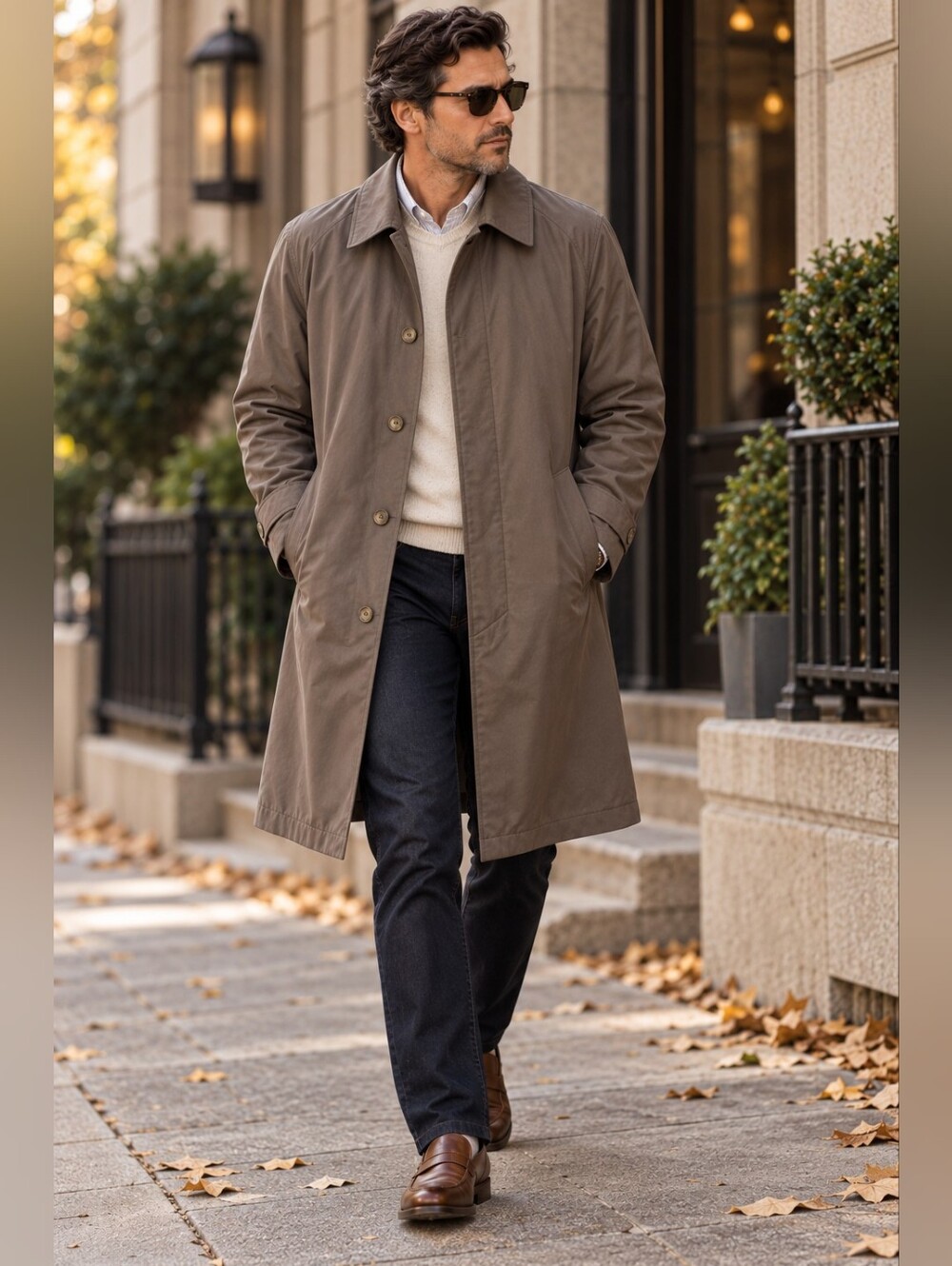 London Fog Long Raincoat Trench Car Coat Brown Water Repellent Men's L Long